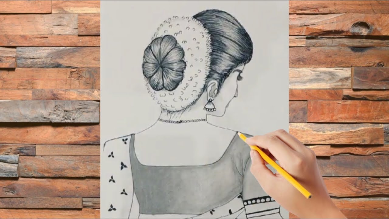 How to draw a girl with a Messy Bun Hair - step by step | Hand Art ...