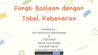FUNGSI BOOLEAN DENGAN TABEL KEBENARAN // LOGIKA INFORMATIKA PRESENTASI
