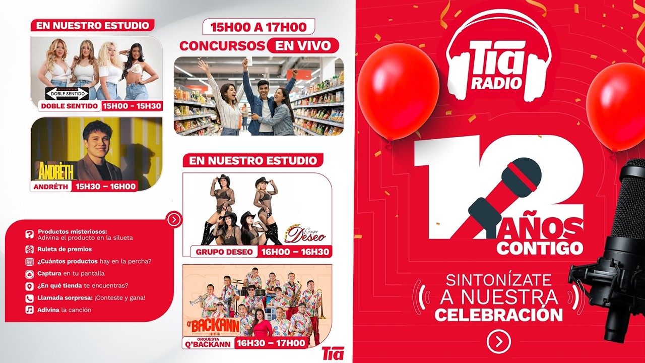 ¡Estamos de aniversario! 🎊 Celebra los 12 años de Radio Tía con nosotros.