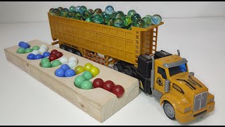 Marble Run Race ☆ HABA Slope & Retro Makita Truck, Excavator, Garbage Truck, Dump Truck, Ambulance