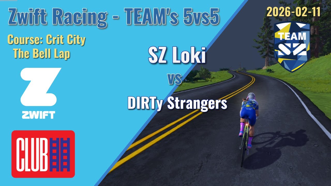 Zwift Racing Club Ladder .. DIRTy Strangers vs SZ Loki (5vs5) Crit City , The Bell Lap