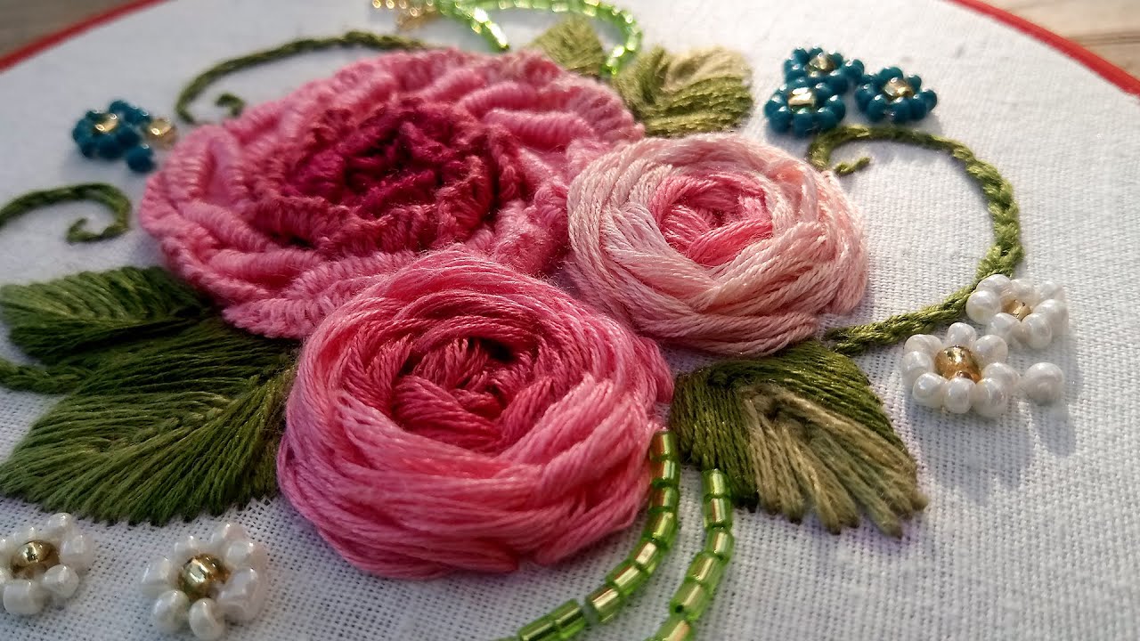 3D Flowers Hand Embroidery Process Embroidery Tutorial Bead