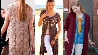 Pletena moda.Длинные вязаные жилеты крючком и спицами Pletena moda.Длинные вязаные жилеты крючком и спицами