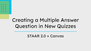 Famous Creating a Multiple Answer Question in New Quizzes Profile