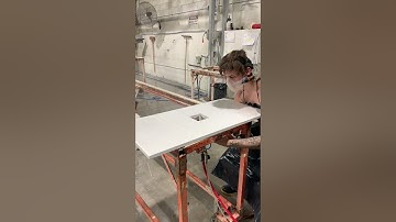 Josh cutting out stone benchtop on the Gold Coast