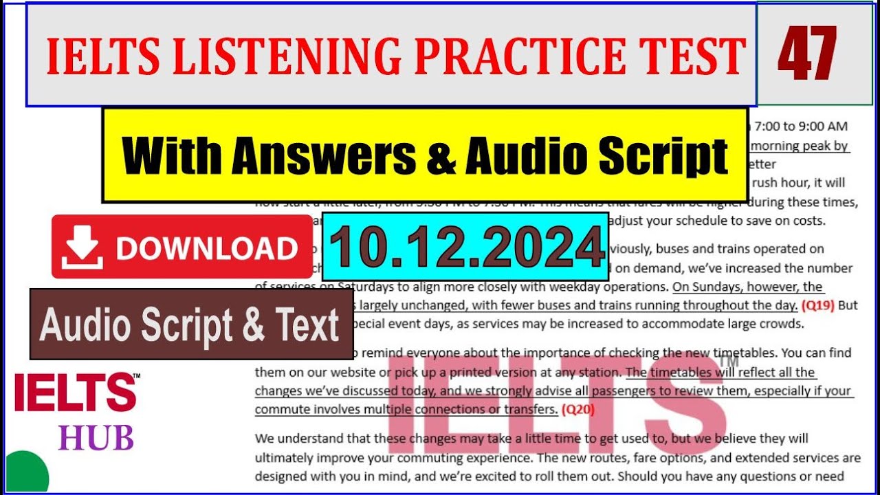 IELTS Listening Practice Test 47 | With Answers and Audio Script - YouTube