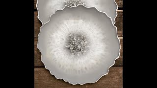 #10. Elegant Gray & White resin coasters with silver leaf.