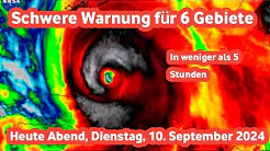 Warnung Gebiete, die von Stürmen und Regen betroffen sind Heute Abend, Dienstag, 10. September 2024 thumbnail