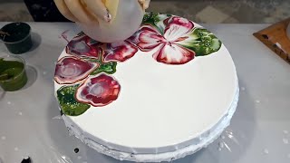 FLUID ART: From PUDDLES to FLOWER with BALLOON KISSING - Acrylic Pouring Technique EVERYONE can DO!