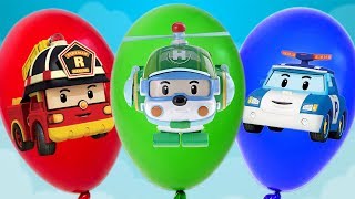 Видео для детей. Сюрпризы. Игрушки. Робокар Поли. Magic balloons surprise for kids. Learn colors.