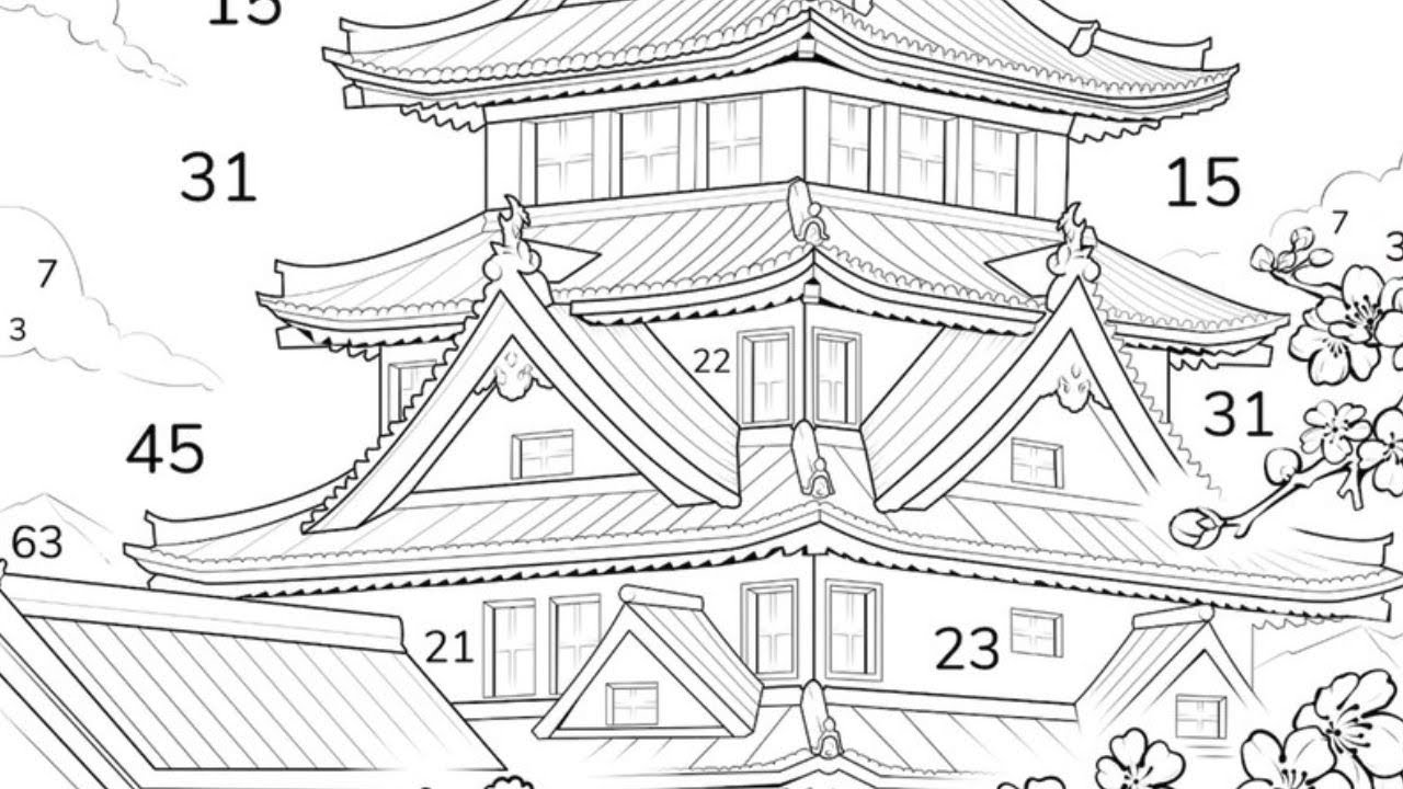 A magnificent traditional Japanese temple under the moonlight | Coloring Games