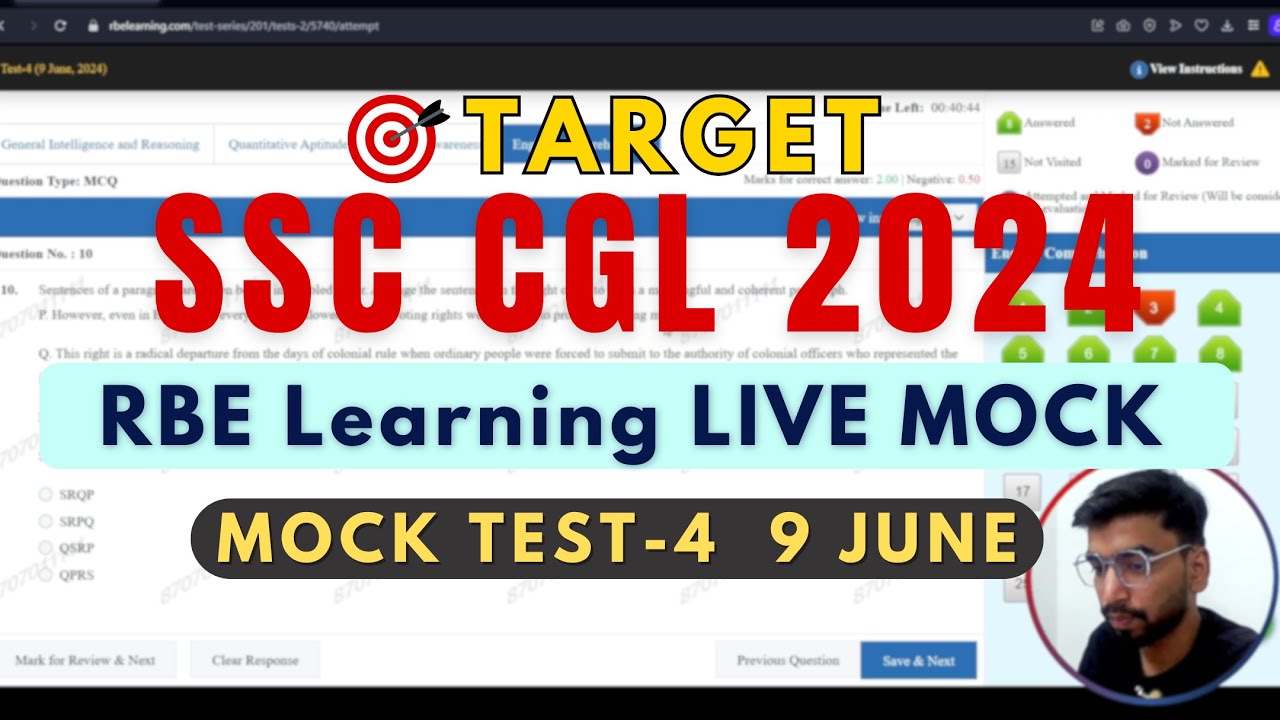 RBE Live Mock Test | 9 June SSC CGL 2024 | Tushar Gupta(CGA Acc.) #ssc ...
