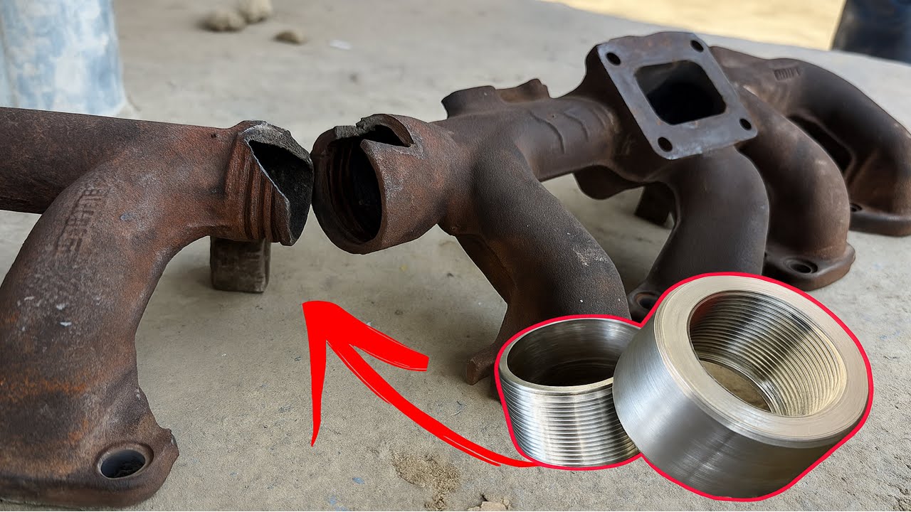 How the mechanic uniquely joined the broken truck exhaust from the middle.
