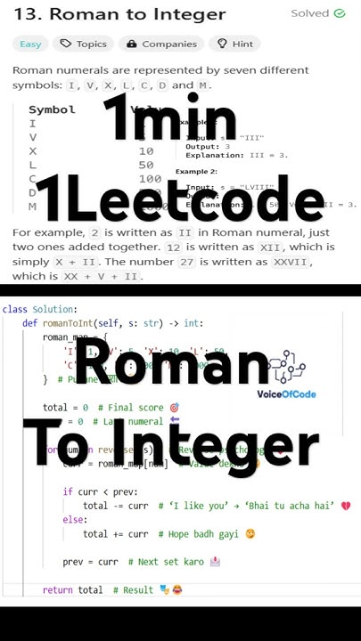 🏛️ Roman to Integer But With a Twist! 🤯 | LeetCode Python #dsa #python ...