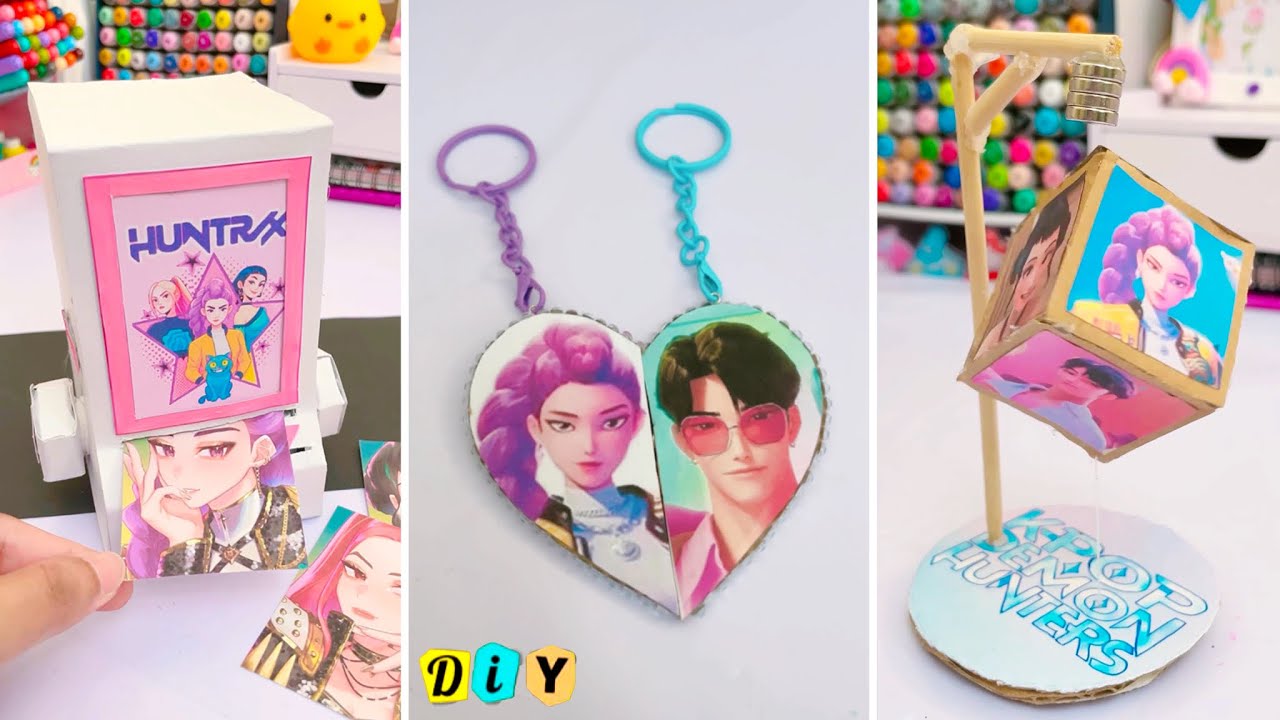 Paper craft 💜 K-pop demon hunters diy Keychain, photo card machine, pen decoration, best gift ideas