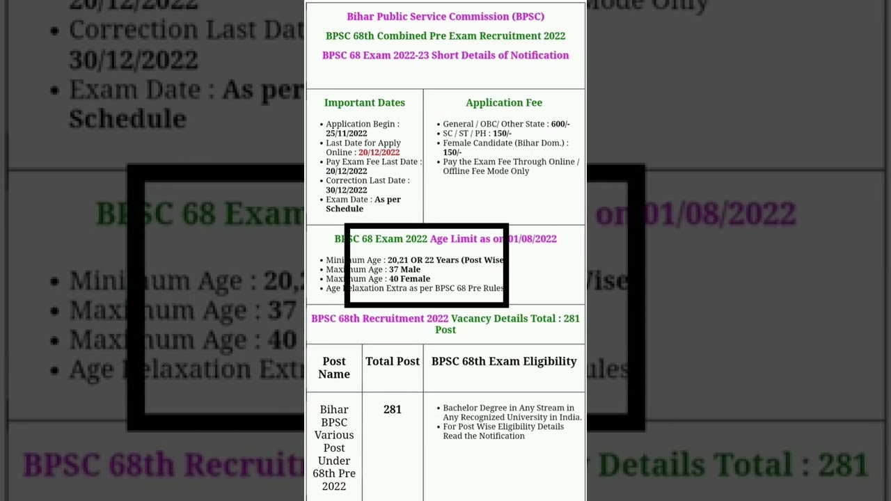 bpsc । bpsc 68th Combined Pre Exam Recruitment 2022 । bpsc 68th notification 2022