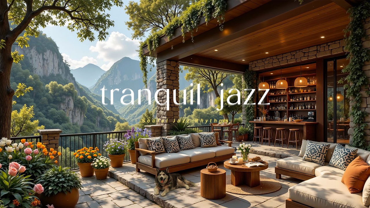 Tranquil Jazz Melody | Soft Jazz in Cliffside Café With Forest Sounds for Stress Relief & Focus