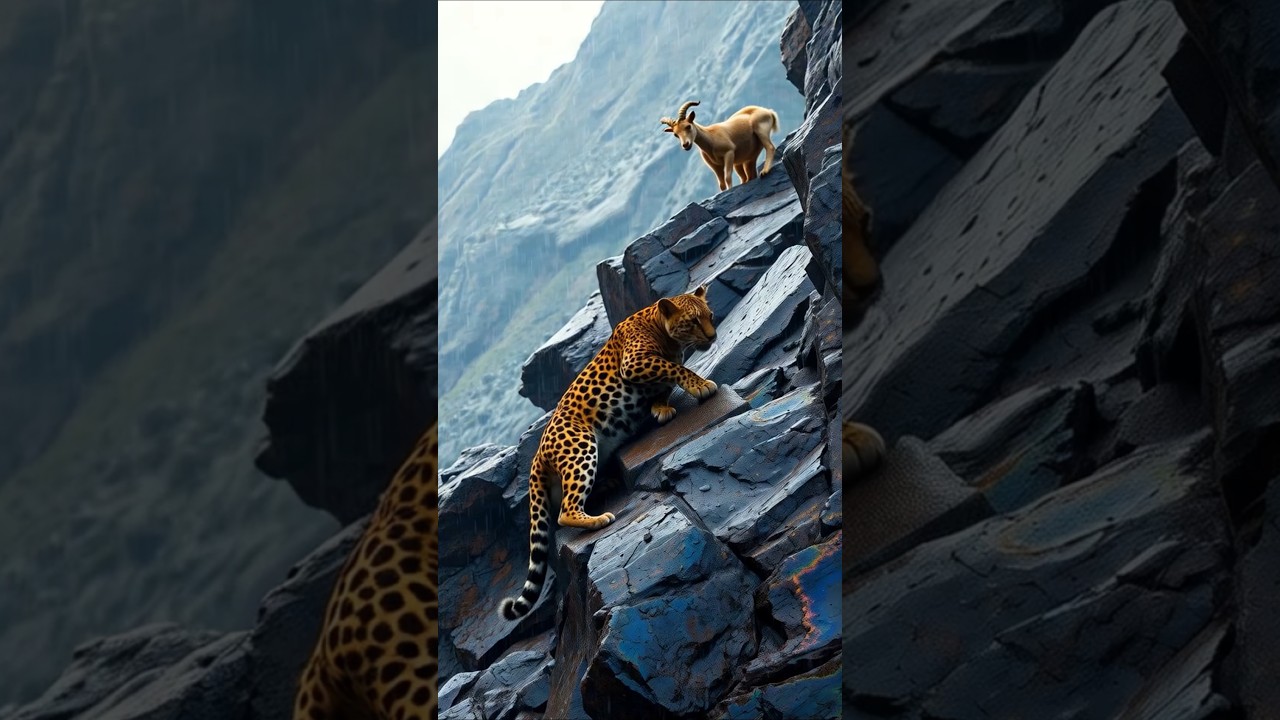 Predator vs Prey: Leopard Meets Goat on a Cliff Edge! 