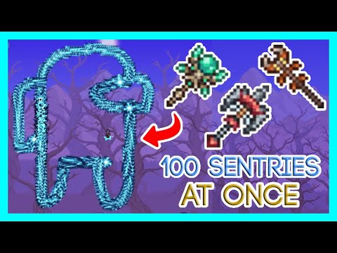 Sentry Weapons in Terraria, but 100 sentries can be summoned