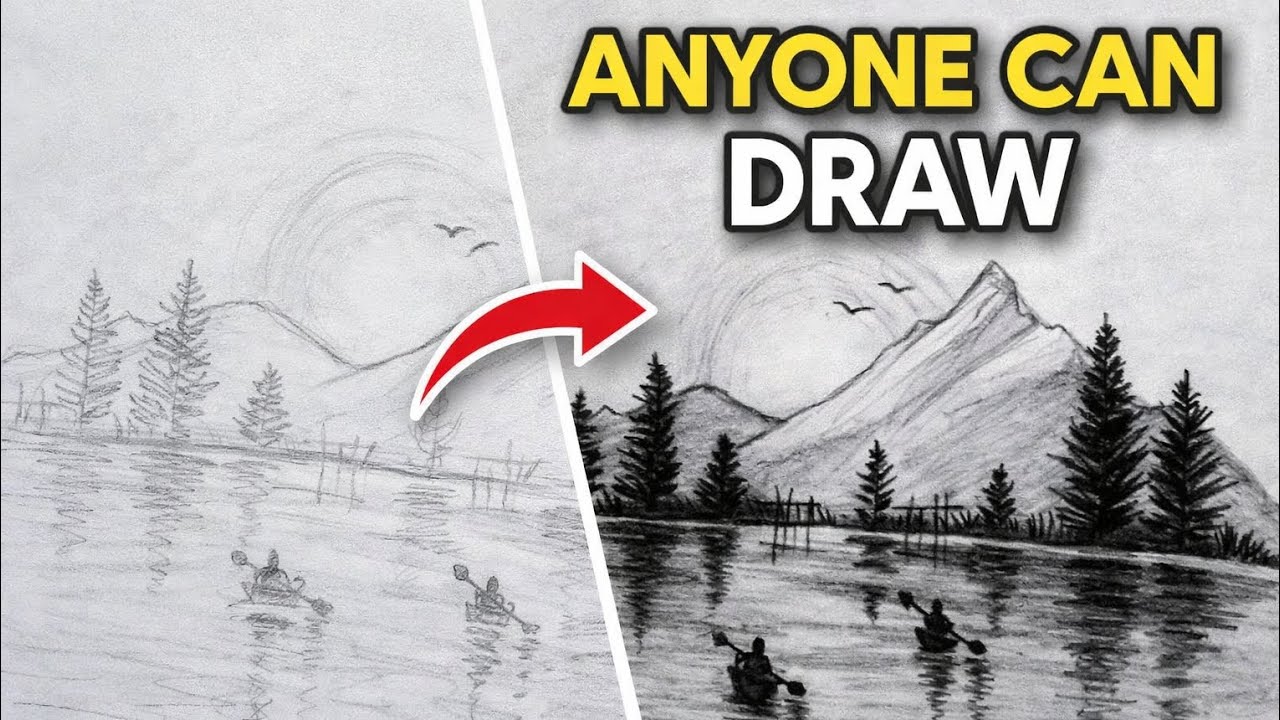 Anyone Can Draw This Landscape | Easy Pencil Sketch Tutorial 
