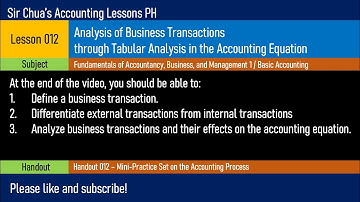 Lesson 012 - Analysis of Business Transactions (Financial Transaction Worksheet)
