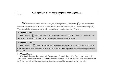 Advanced Real Analysis||Chapter 8 Improper Integrals ||Lecture #1