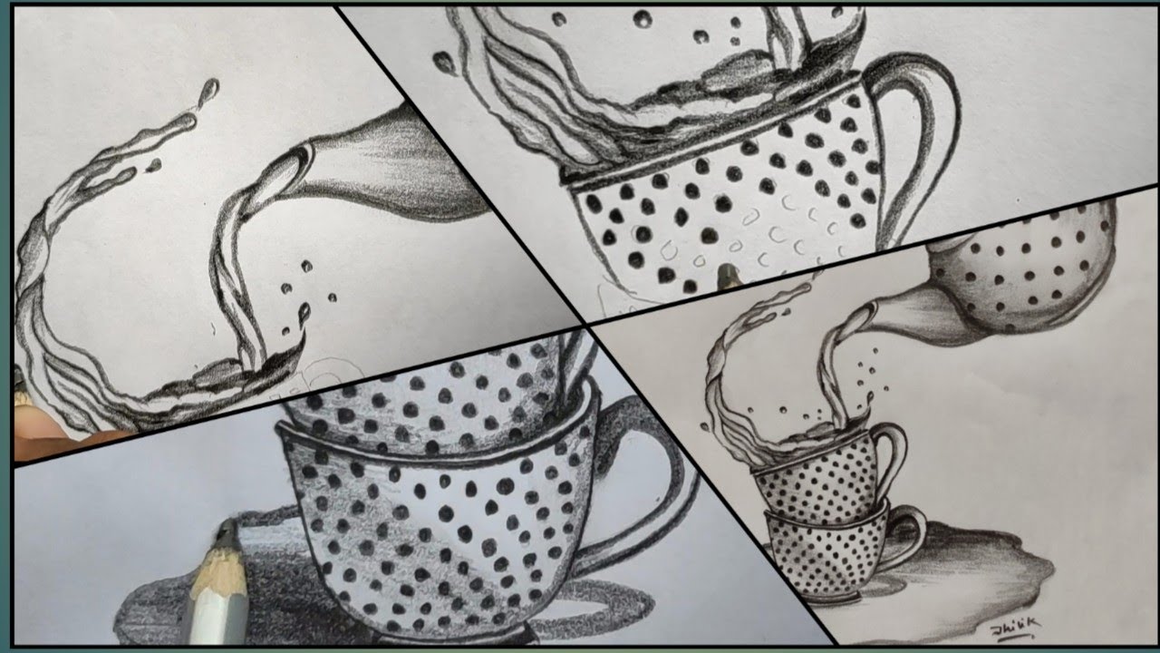 How to draw teapot and cup Pencil sketch of teapot and cup Easy teapot and cup drawing YouTube