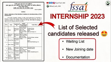 FSSAI INTERNSHIP 2023 - Shortlisted candidate list released ✅ | Check details now