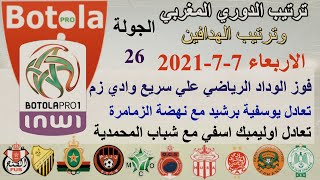 ترتيب الدوري المغربي وترتيب الهدافين الجولة 26 الاربعاء 7-7-2021-فوز الوداد الرياضي #الدوري_المغربي
