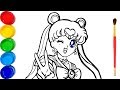 Vẽ và tô màu Thủy Thủy Mặt Trăng  | Bé Học Tô Màu | Glitter Sailor Moon Coloring Pages For Kids