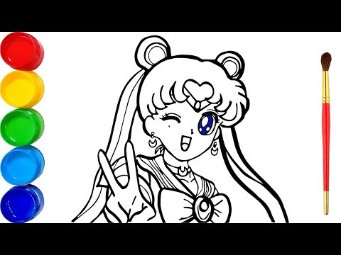 Vẽ và tô màu Thủy Thủy Mặt Trăng  | Bé Học Tô Màu | Glitter Sailor Moon Coloring Pages For Kids