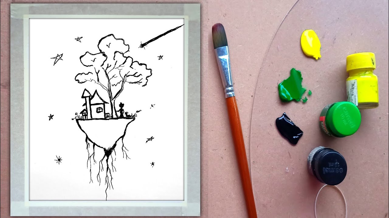 I Paint This with Poster colour 😱 | Floating Island Painting Super Easy - Step By Step Painting