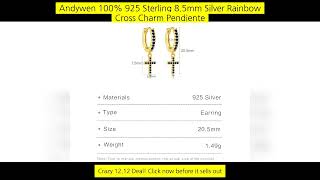 Andywen 100% 925 Sterling 8.5Mm Silver Rainbow Cross Charm Pendiente Rainbow screenshot 3