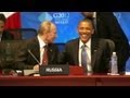 Putin and obama share a laugh at g20 2012
