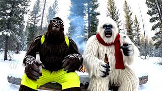 Bigfoot Yeti Share A Frozen Joke In The Snow