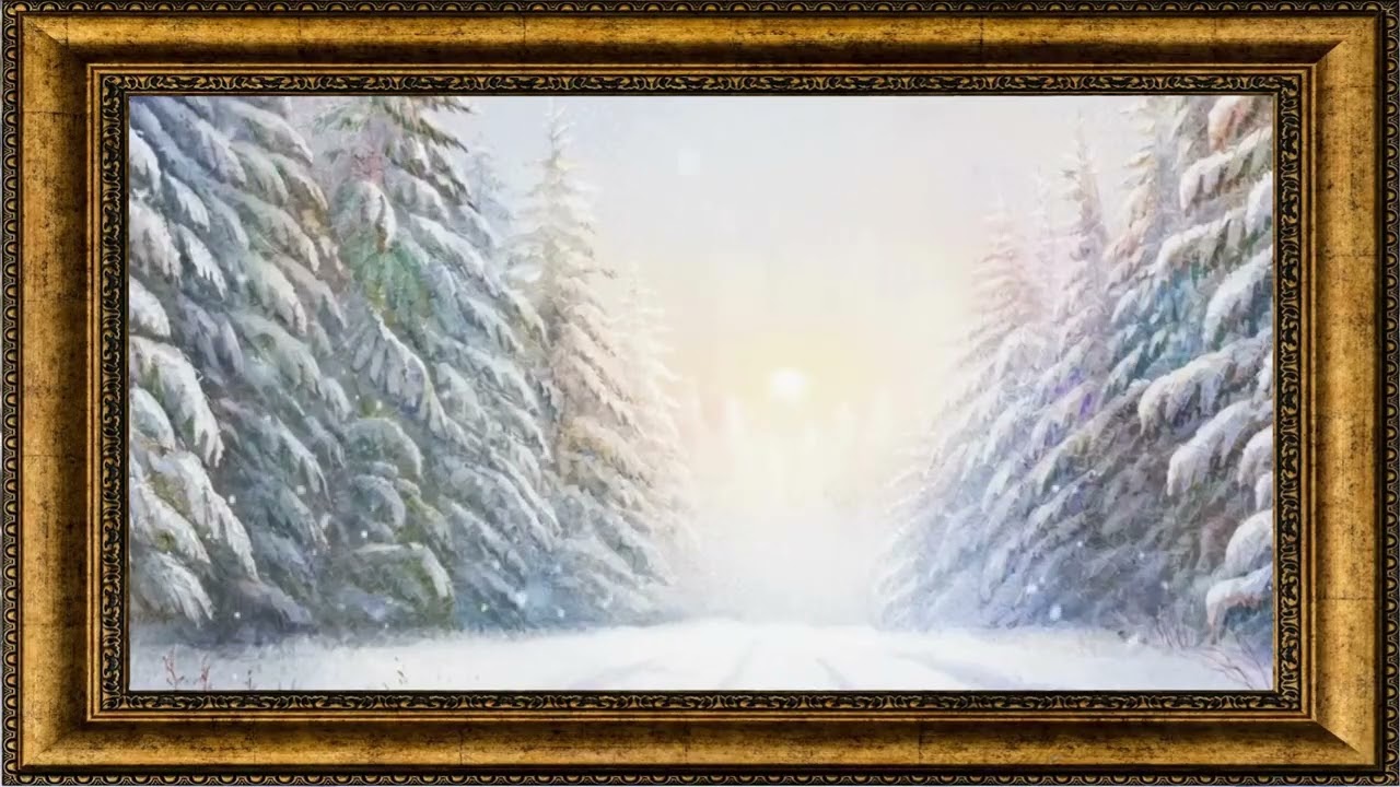 4 Hours Serene Winter Landscape – Peaceful Snowfall Ambient Framed TV Art Screensaver