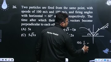 Two particles are fired from the same point, with speeds of 100 m/s and 100 m/s, and firing angl....