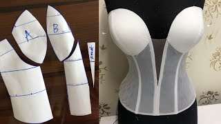 How to make Deep Neckline Corset Bustier Base (Plunging) | Pattern drafting| Beginners friendly