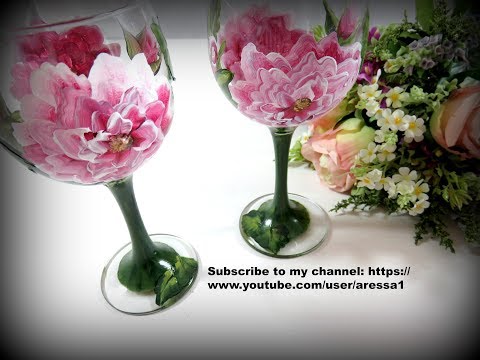 Hand Painted English Rose Wine Glass Video