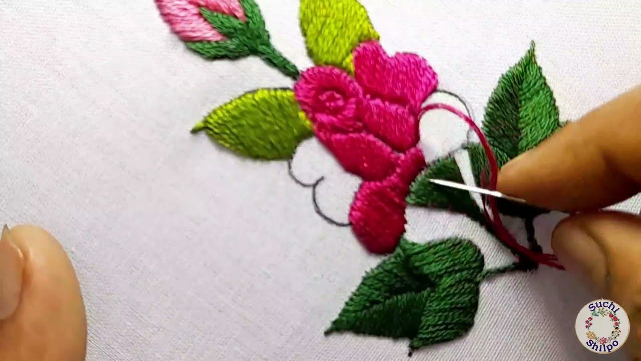 Rose Flower Satin Stitch Embroidery, Satin Stitch Tutorial