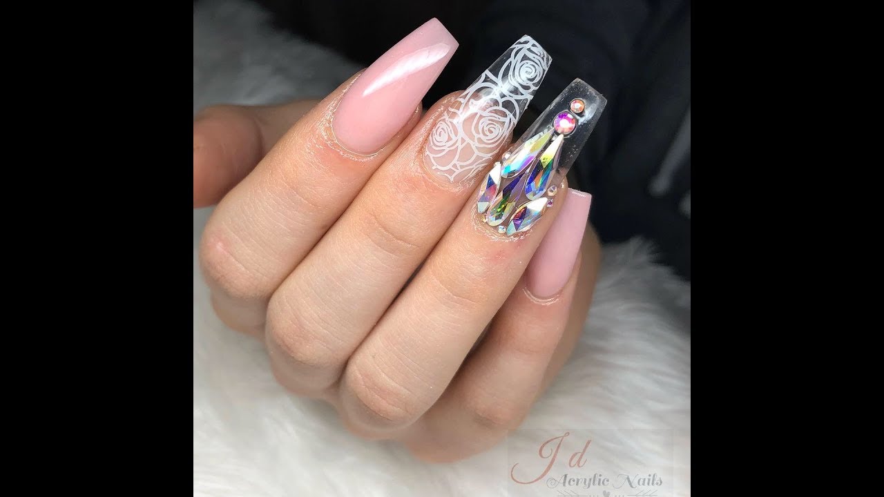 Etched Glass Nail Designs with Rhinestones - wide 9