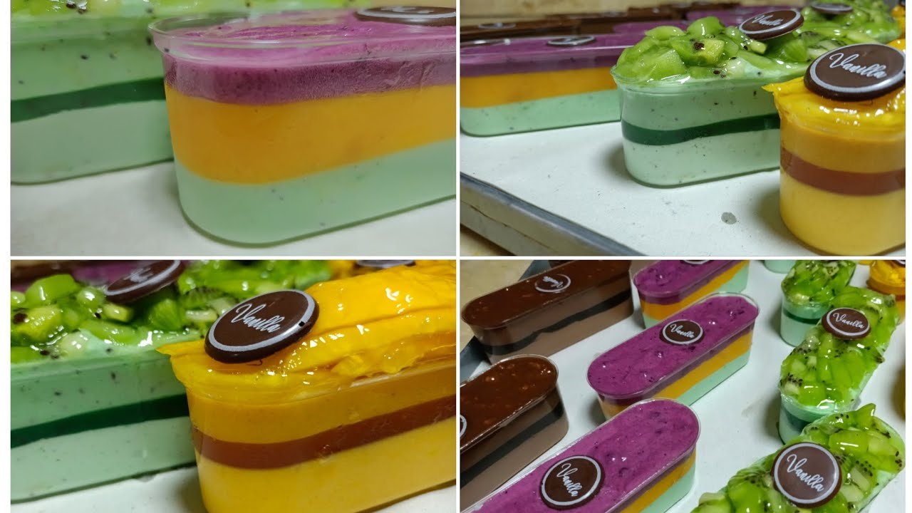 موس نوتيلا وموس كيوي وطبقات البلوبيري والمانجه والكيوي احترافي