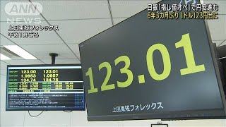 一時1ドル123円台の円安ドル高に　6年3カ月ぶり(2022年3月28日)