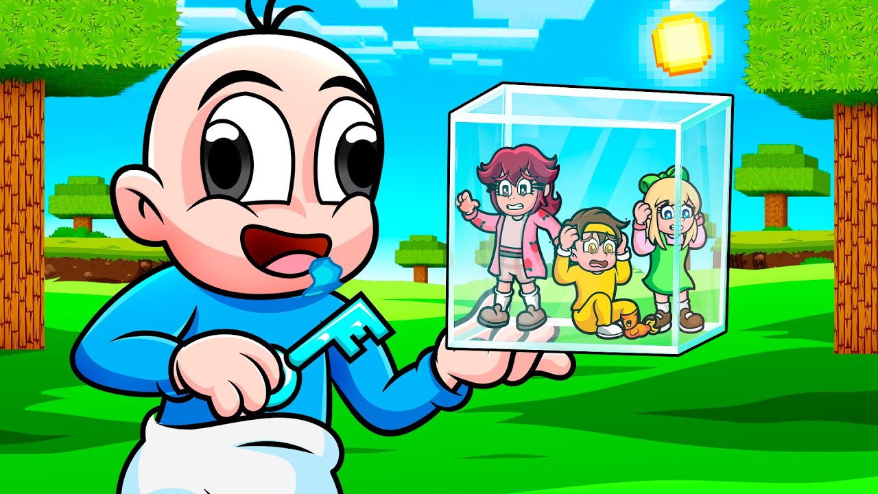 ATRAPÉ a mis AMIGOS en un BLOQUE DIMINUTO 😱😂 BEBÉ NOOB en MINECRAFT