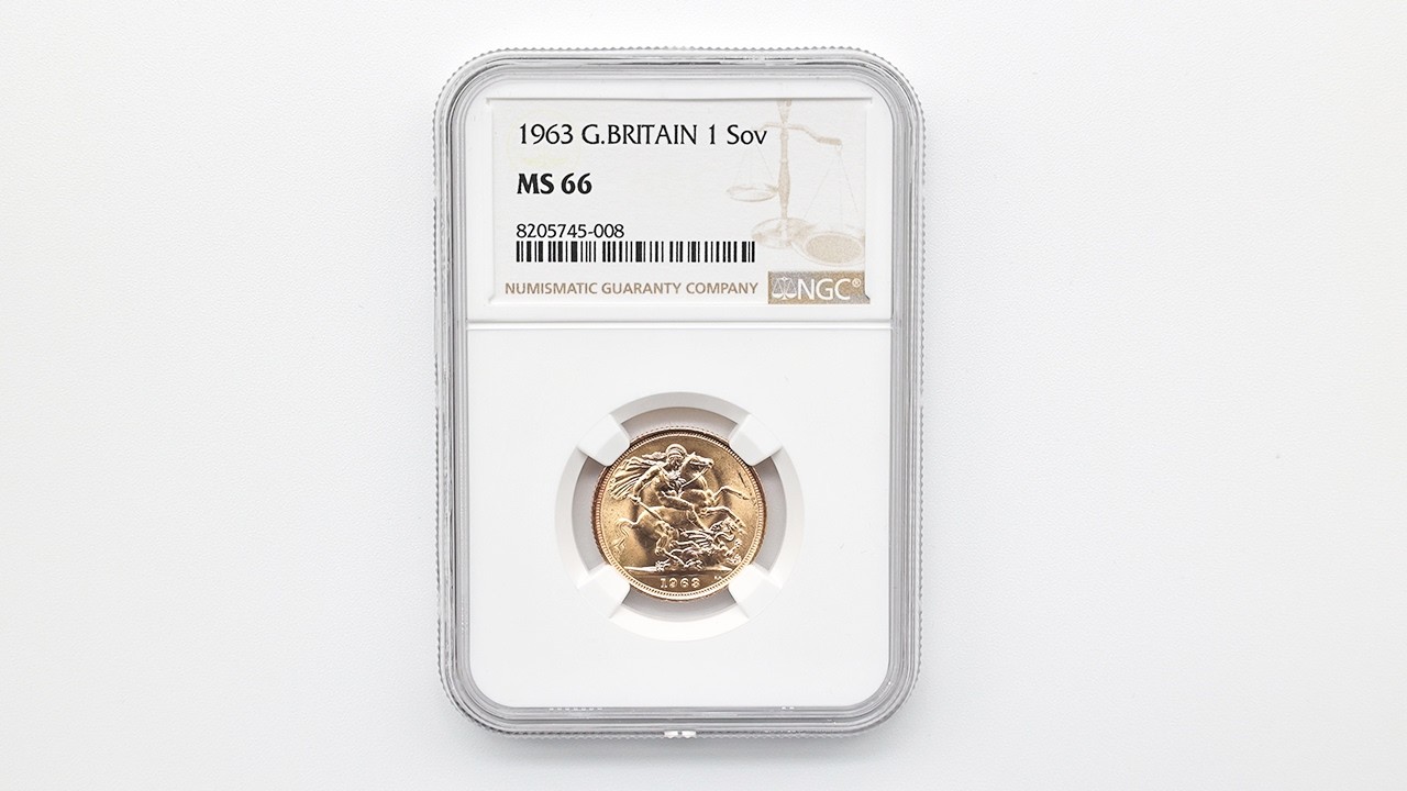 1963 英国 エリザベス2世 ソブリン 1ポンド（1ソブリン）金貨 NGC MS
