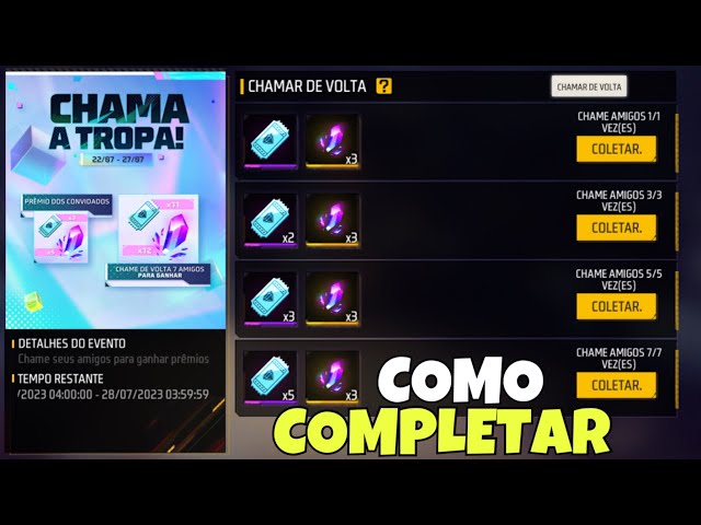 Free Fire: Como chamar amigos de volta no evento Chama a Tropa