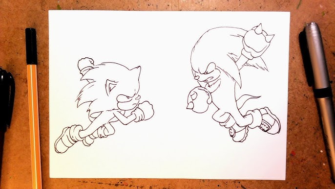 Desenhando e Esboçando Sonic 2 do filme com knukcles e Tails. desenho e  esboço 