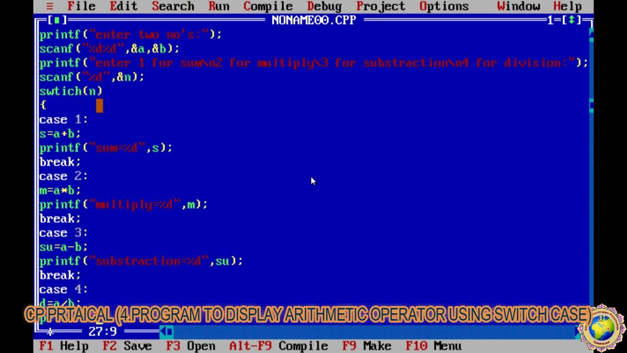 PRACTICAL-4 ...PROGRAM TO DISPLAY ARITHMETIC OPERATOR USING SWITCH CASE ...