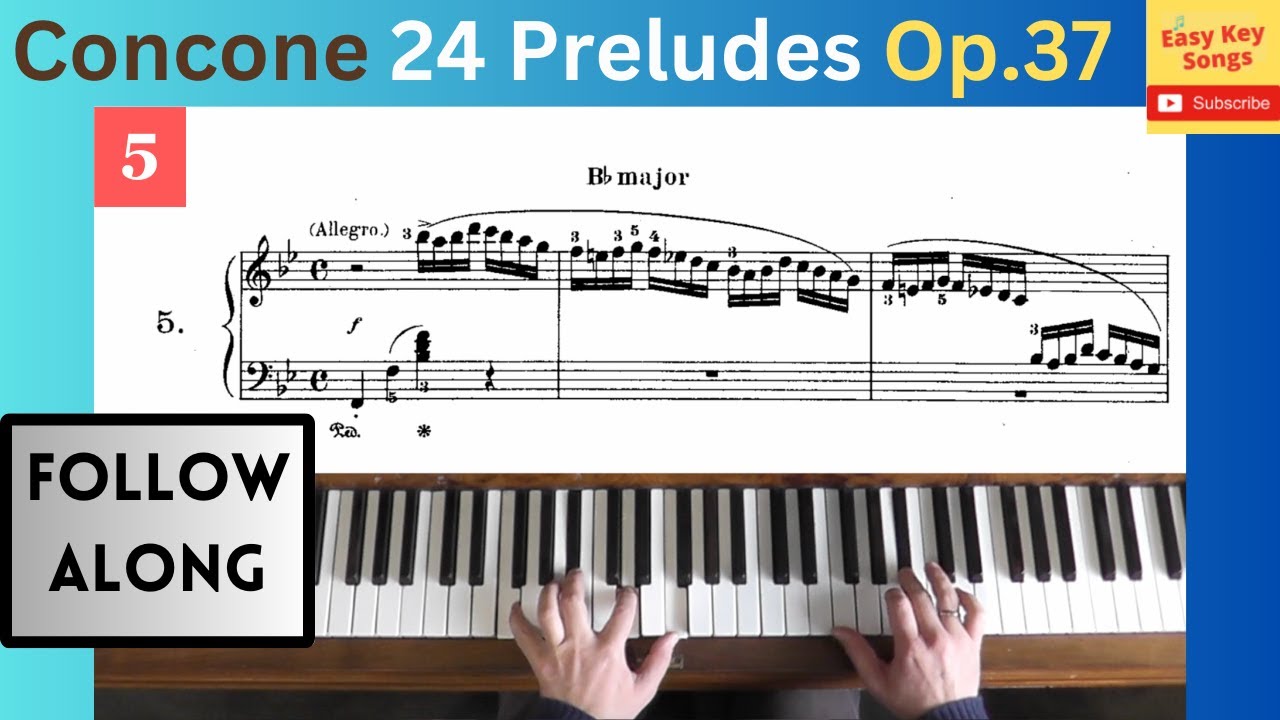 G.Concone. 24 Preludes Op.37 in all keys. Prelude No5 in Bb Major - Piano tutorial with score