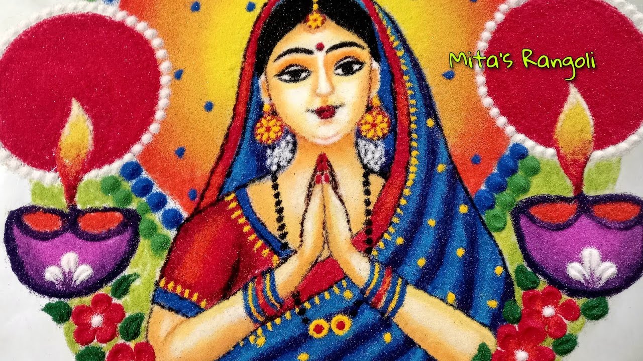 Beautiful woman rangoli for Diwali || Easy Diwali rangoli || Diwali ...